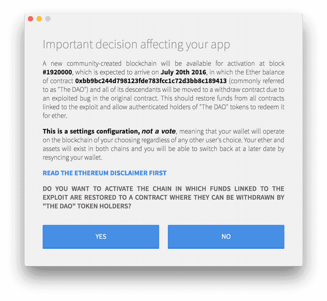 Ethereum財団のMist Walletは、ユーザーにどのフォークを使うか決めてもらいました Ethereum財団のMist Walletは、ユーザーにどのフォークを使うか決めてもらいました